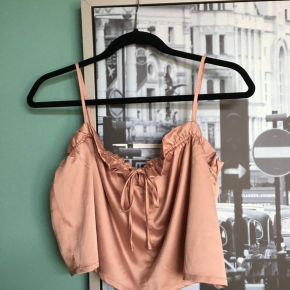 NWT Nasty Gal Pink Satin Tie Cami Top - Picture 4 of 5